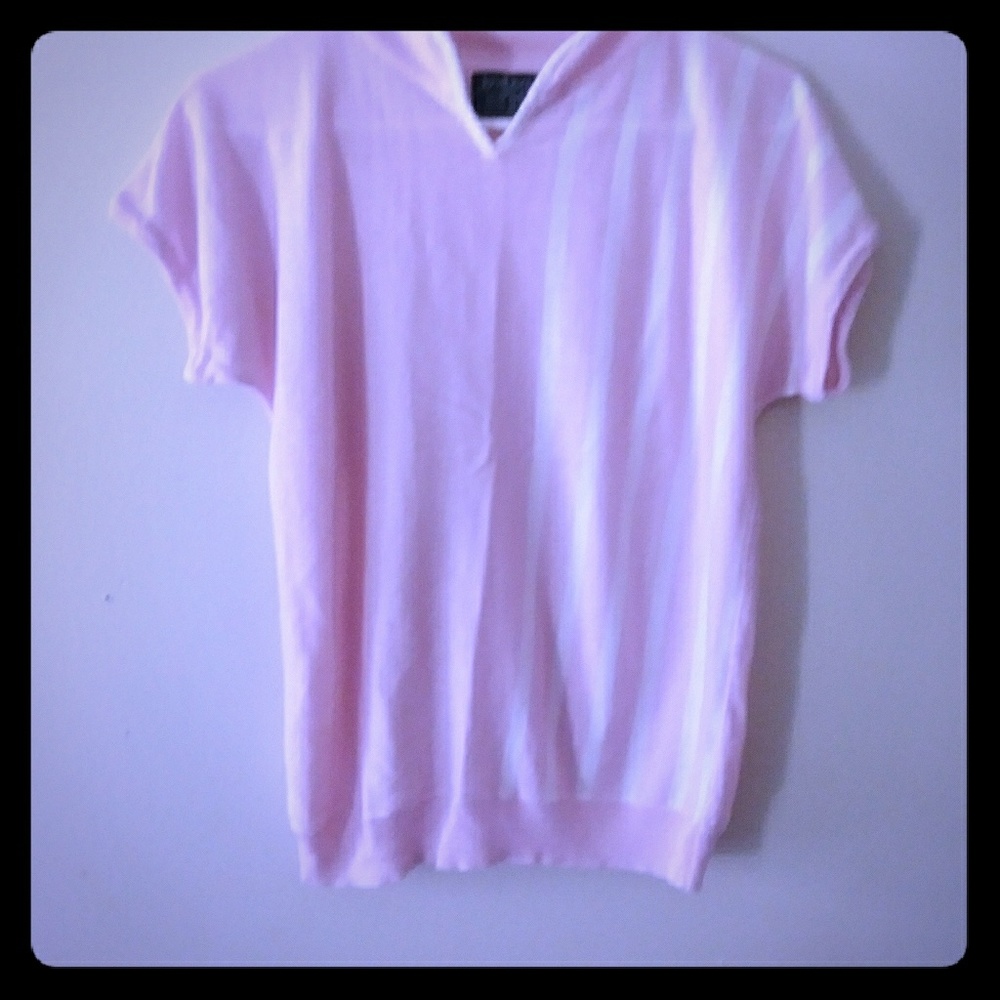 Knitivo Light Pink & White Stripe blouse Sz M